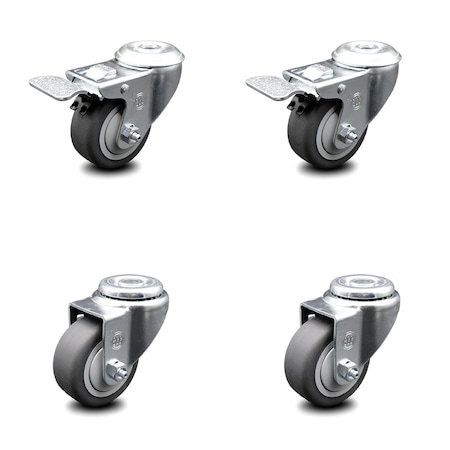 3.5 Inch Thermoplastic Rubber Swivel Bolt Hole Caster Set With 2 Total Lock Brake